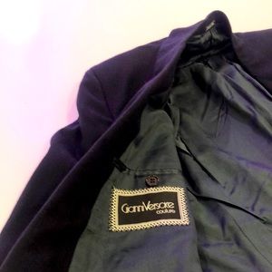 Gianni Versace Couture Pinstripe Navy Double Breasted Sports Coat, Sz 46
